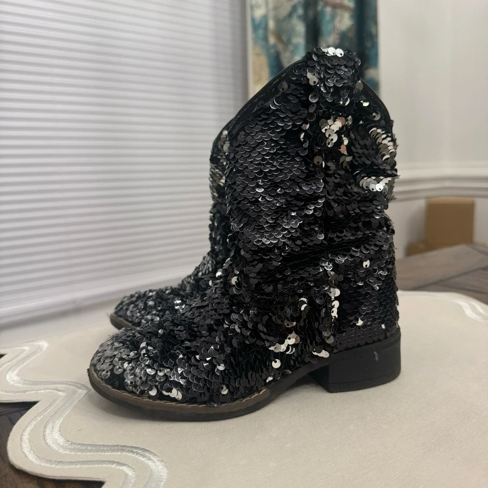 Laredo Black Sequin Square Toe Boots Cowgirl Horse Riding Rodeo Sz 10